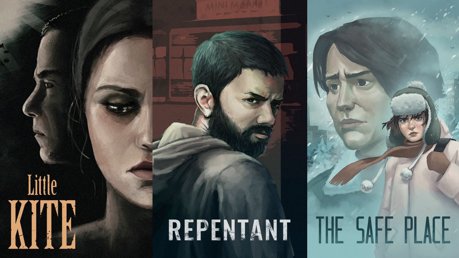 Key art from Little Kite, Repentant and The Safe Place